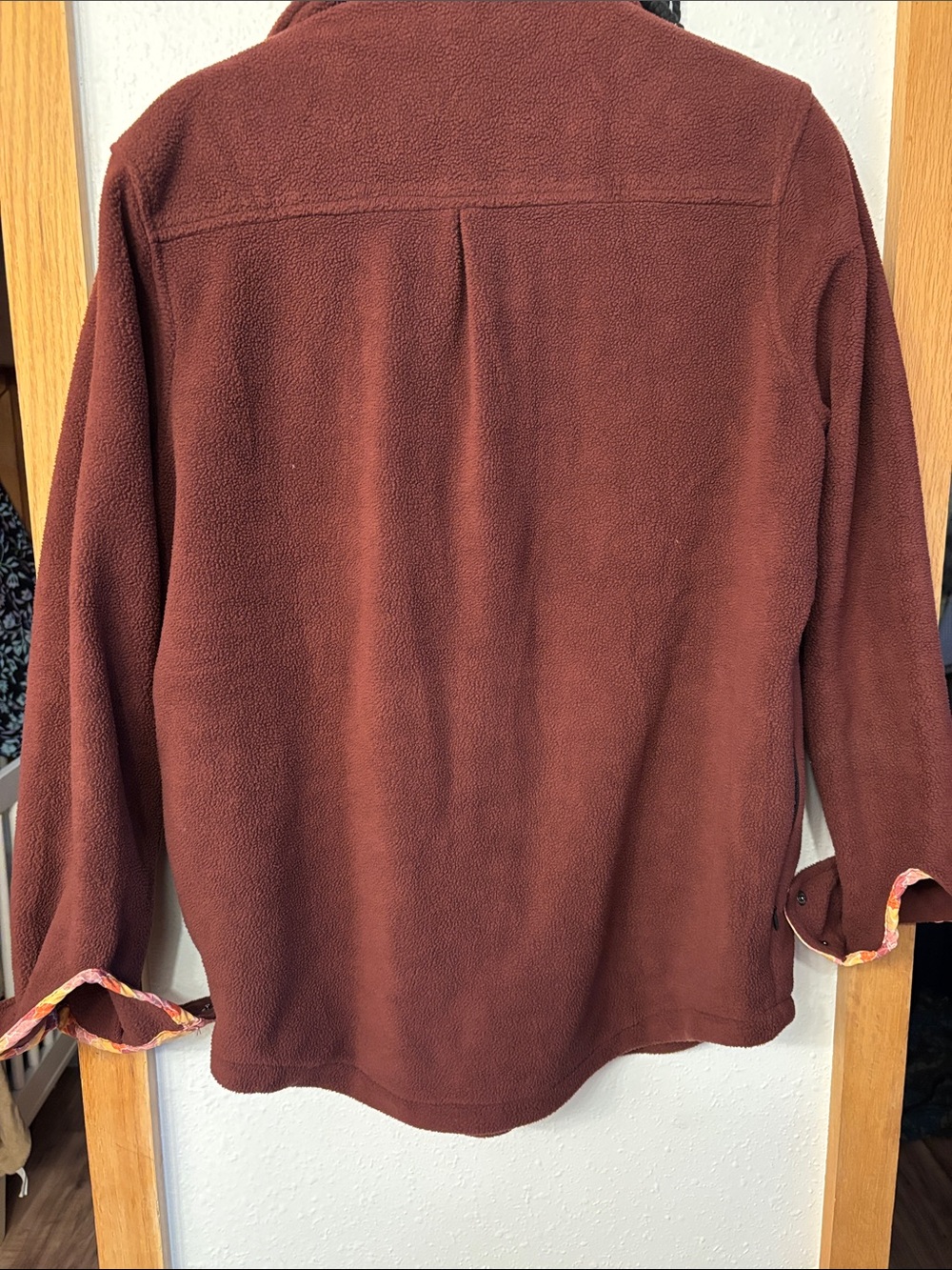 Rust Brown/red Fleece Shacket with Patterned Pocket Accents - Picture 6 of 7